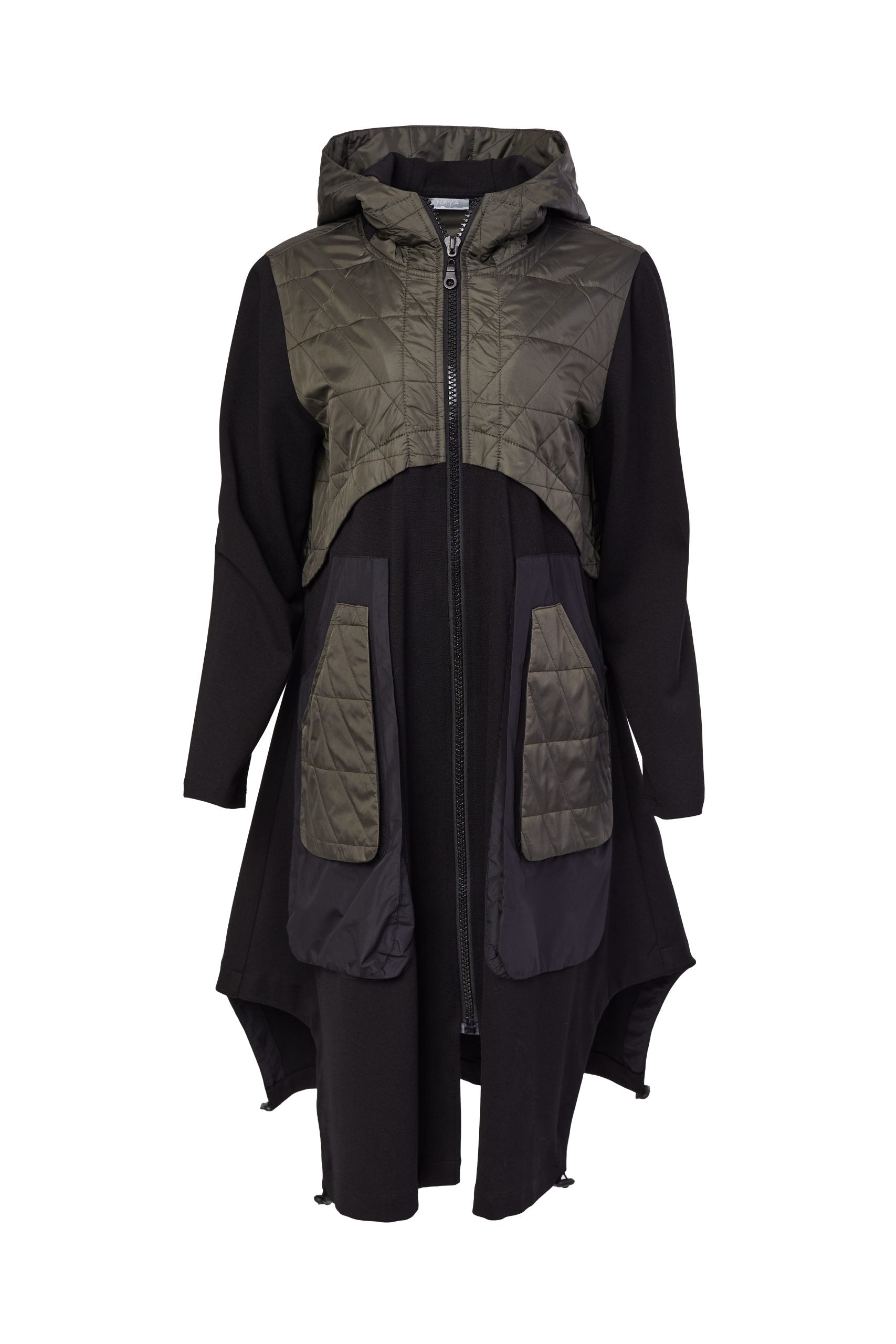 189- Naya Quilted Coat w/ Jersey Panels- Khaki