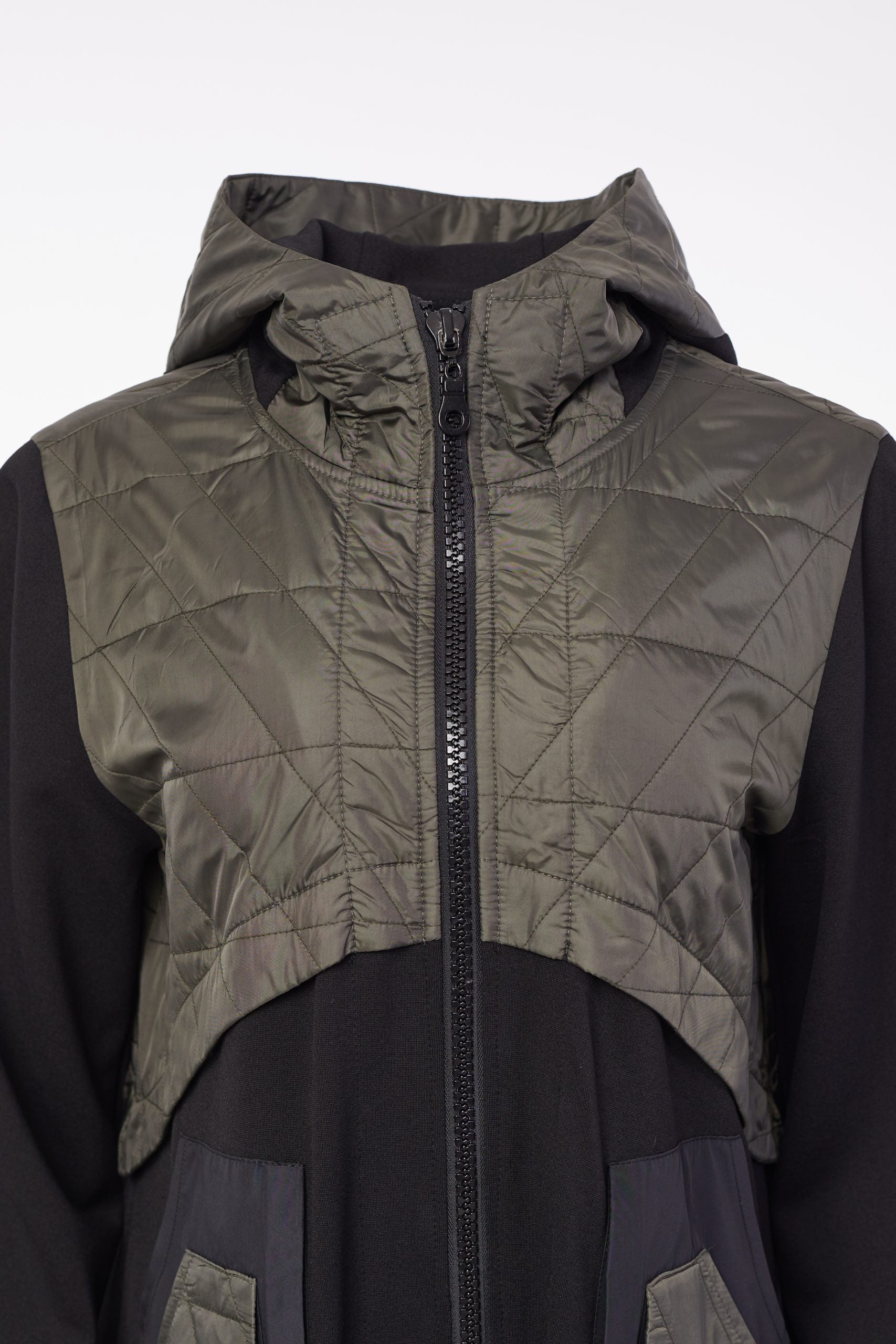 189- Naya Quilted Coat w/ Jersey Panels- Khaki