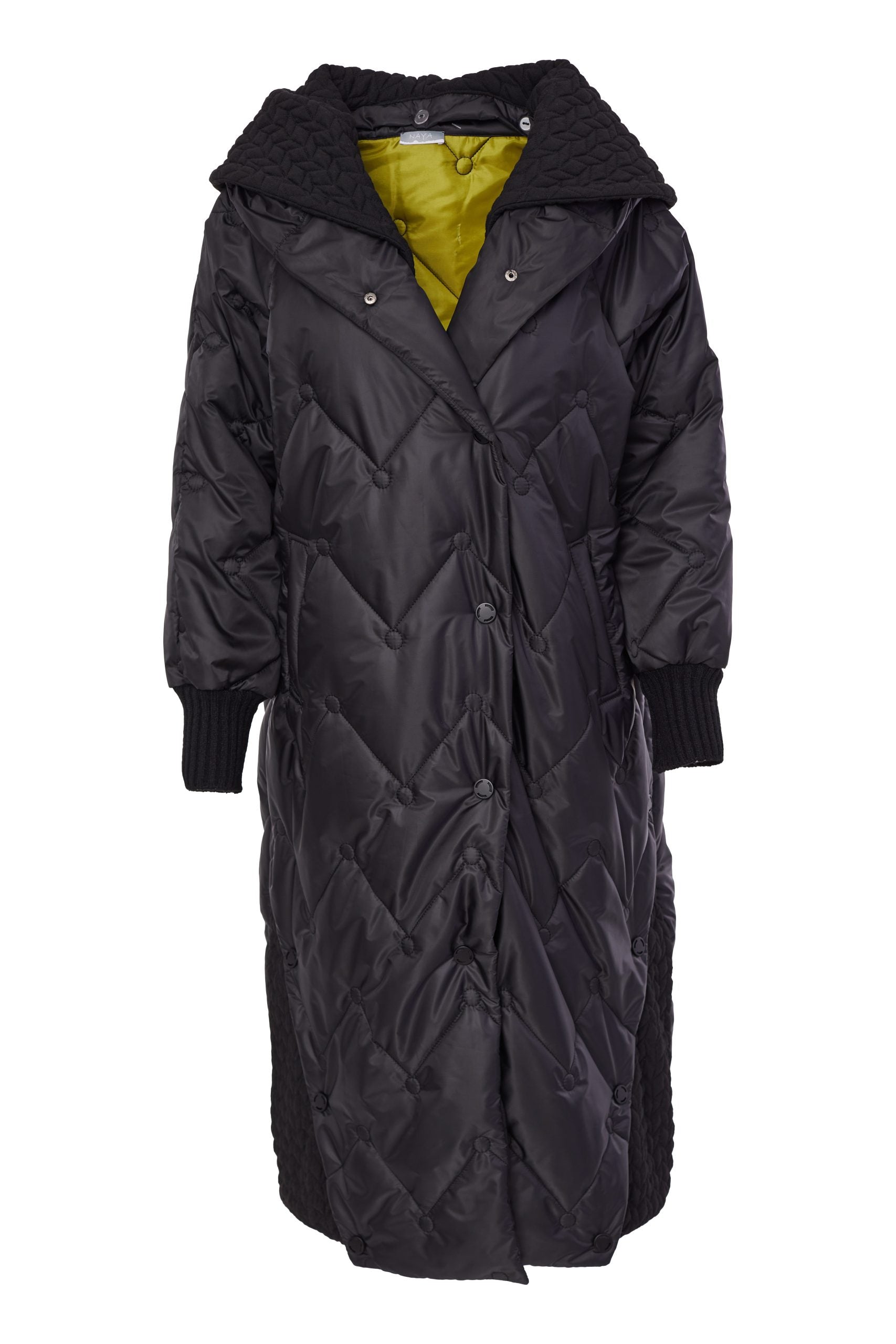 197- Naya Quilted Coat w/ Knit Cuff- Black