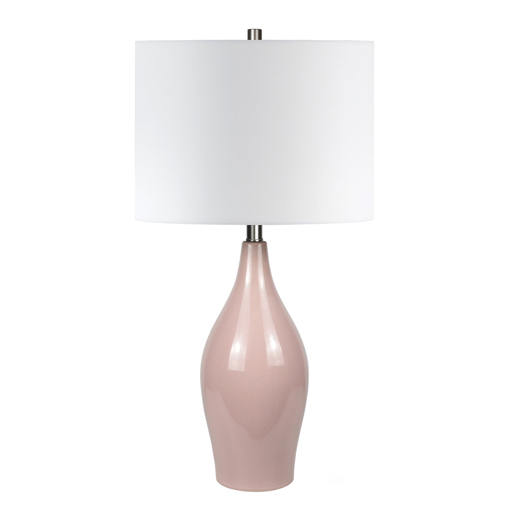 28 Dusty Rose Porcelain Cylinder Table Lamp With White Drum Shade