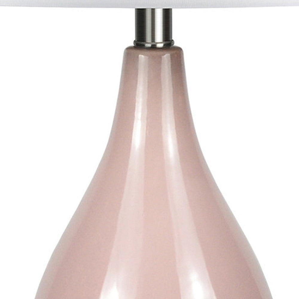 28 Dusty Rose Porcelain Cylinder Table Lamp With White Drum Shade