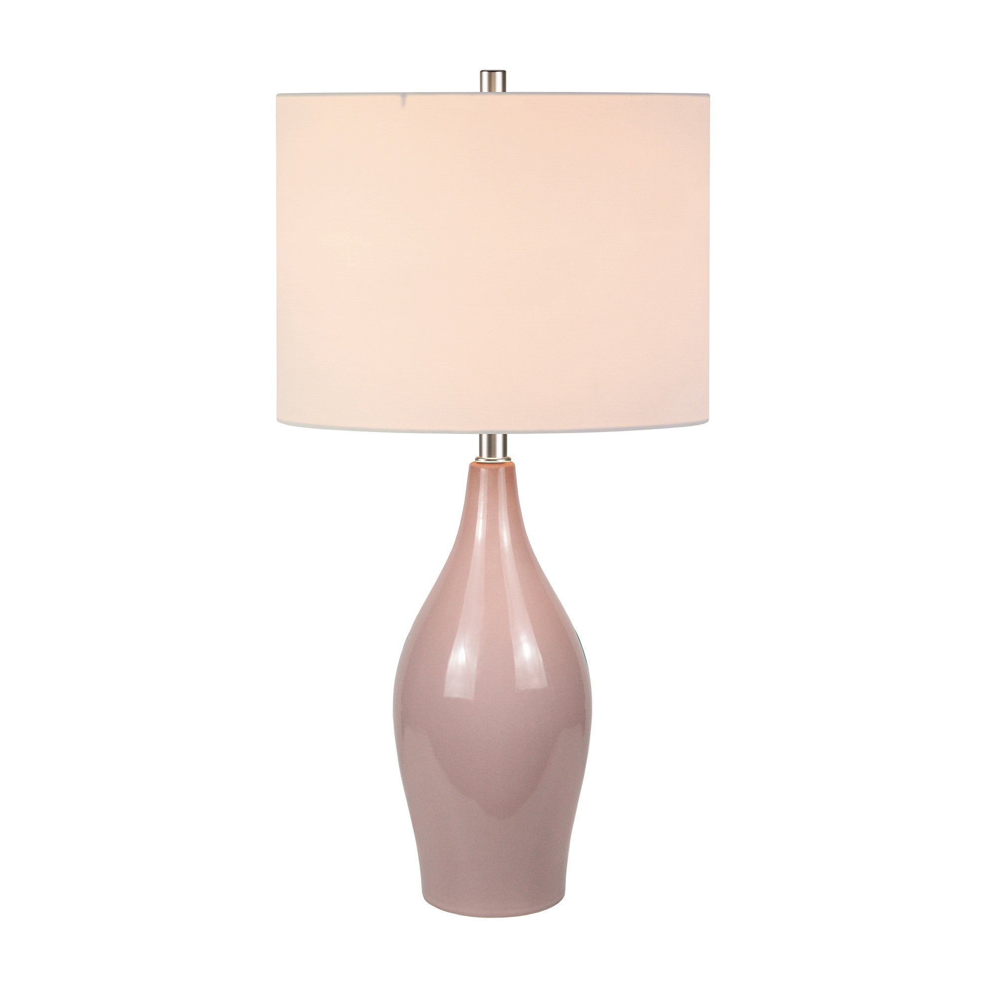 28 Dusty Rose Porcelain Cylinder Table Lamp With White Drum Shade