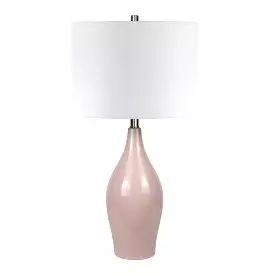 28 Dusty Rose Porcelain Cylinder Table Lamp With White Drum Shade