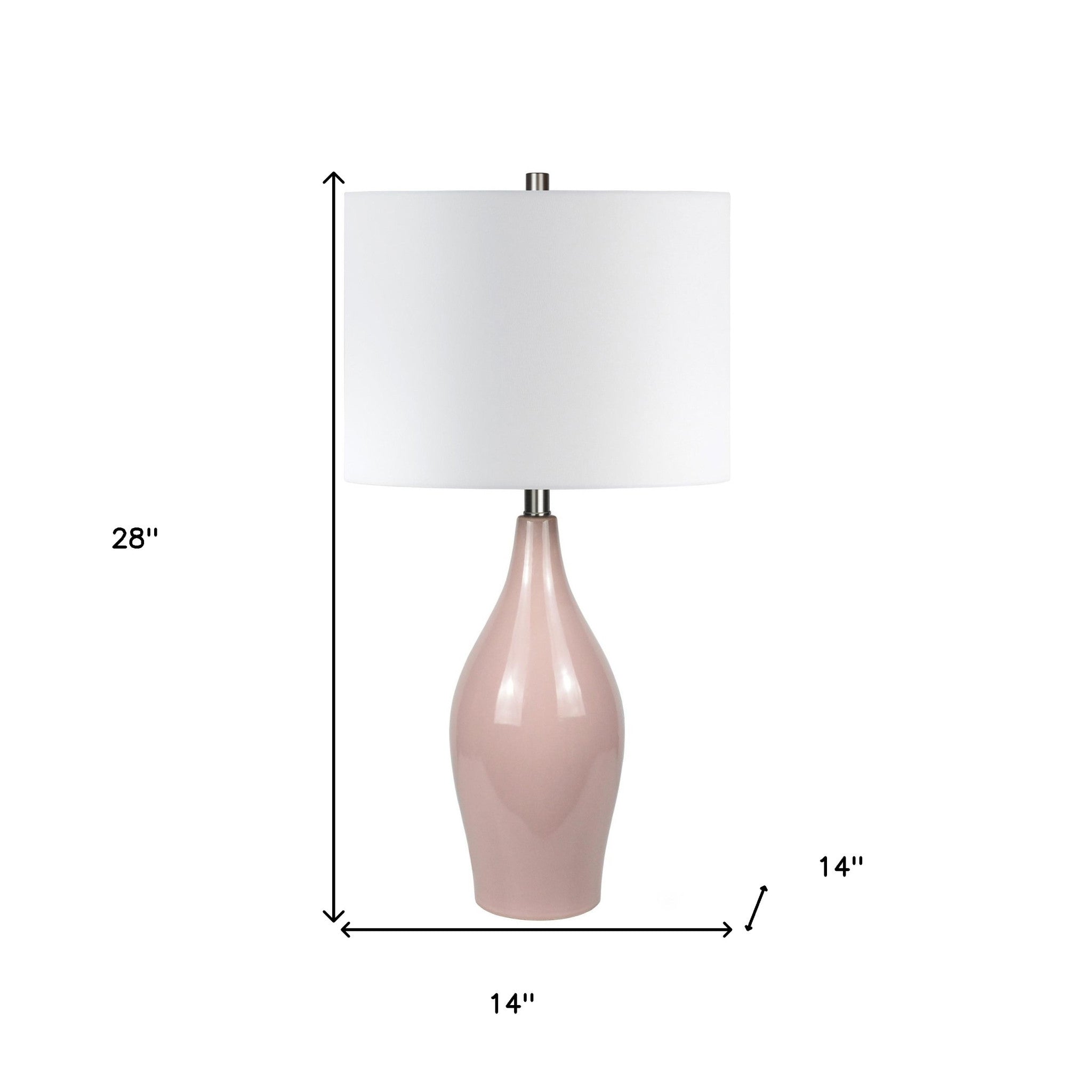 28 Dusty Rose Porcelain Cylinder Table Lamp With White Drum Shade