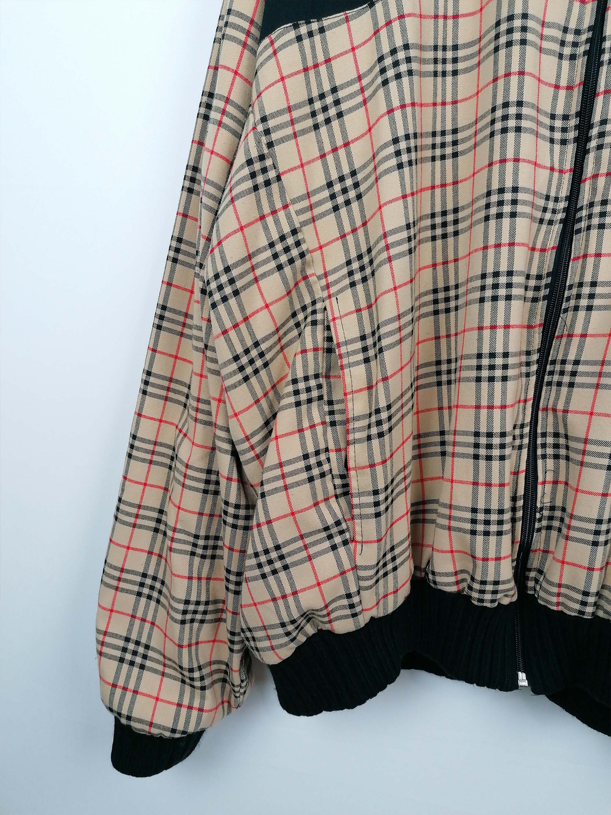 90's Y2K Plaid Check Oversized Lightweight Bomber Jacket with Hood - size XXL