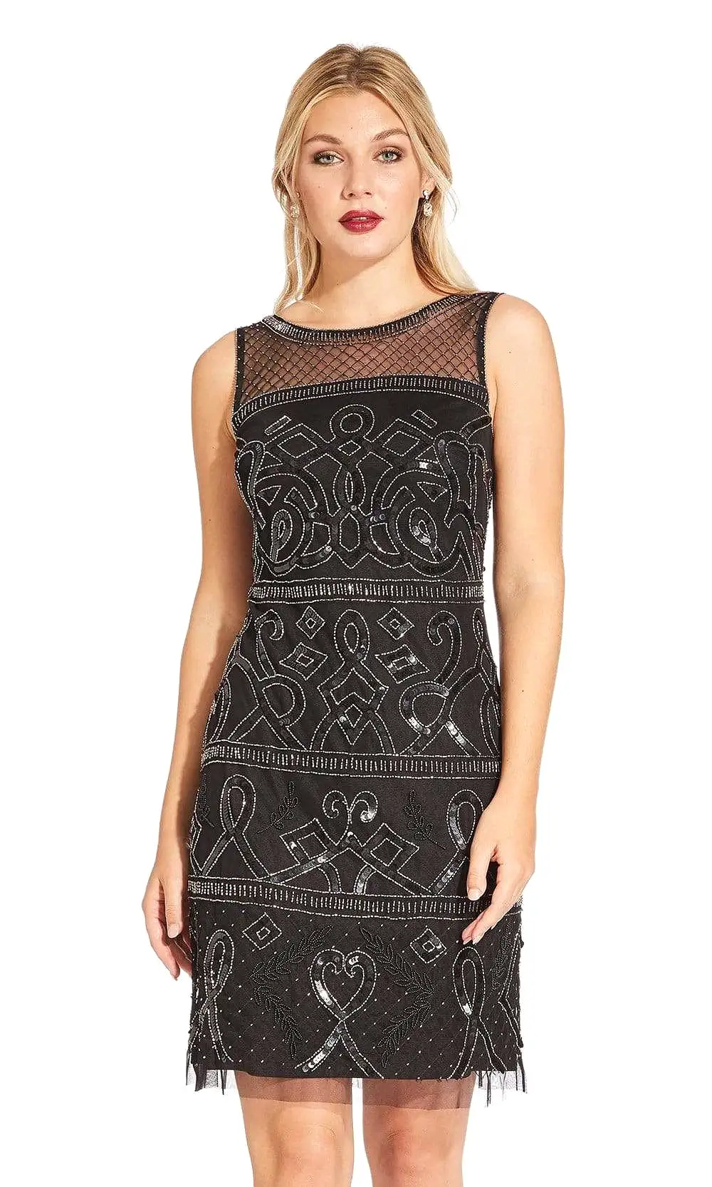 Adrianna Papell - AP1E203952 Beaded Illusion Sheath Cocktail Dress