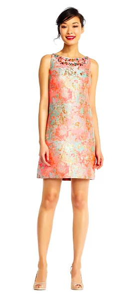 Adrianna Papell - Draped Beaded Multi-Colored Sheath Dress