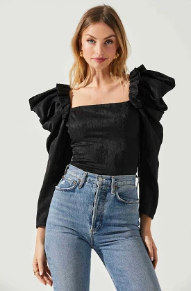 Amara Floral Jacquard Puff Sleeve Top