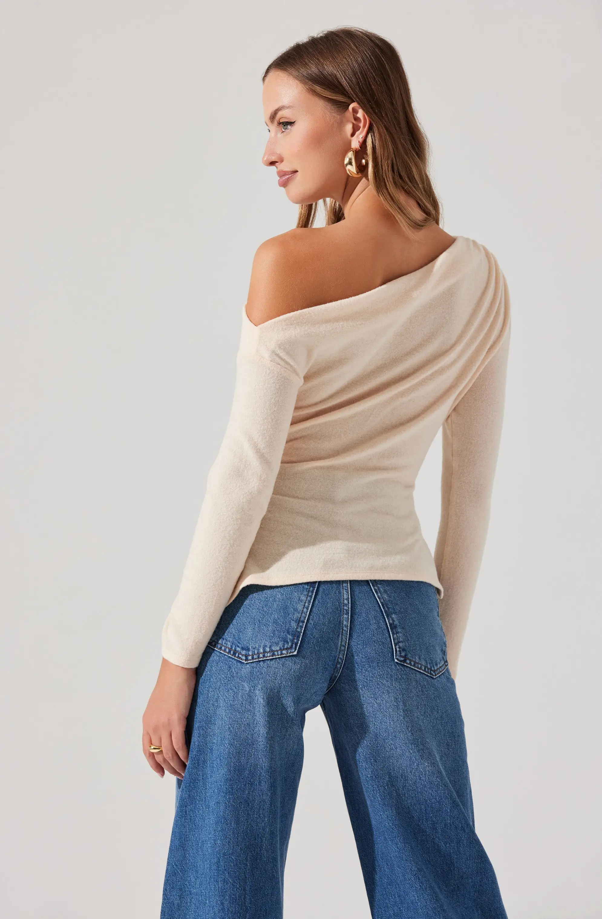 Asymmetrical Off Shoulder Tie Knit Top