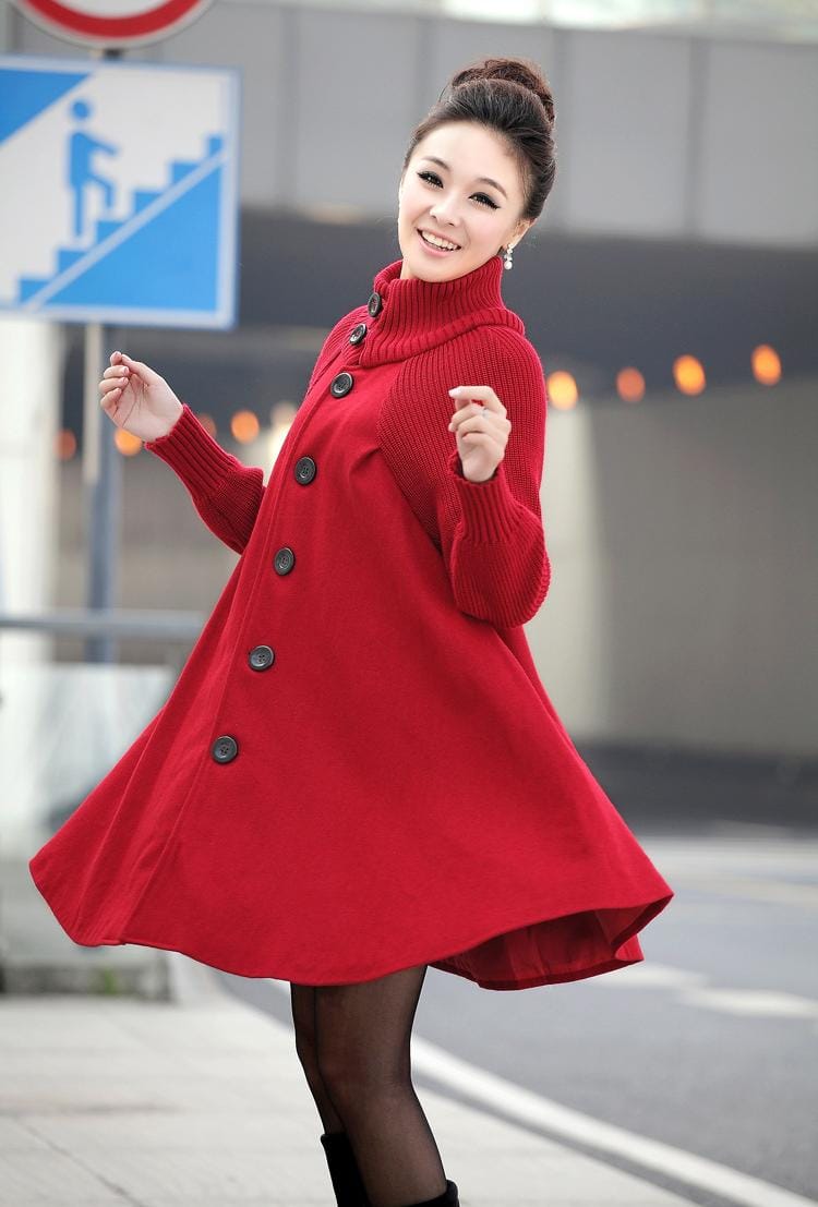 Autumn and Winter New Women's Mid length Loose Woolen Coat Cloak Woolen Windbreaker Coat B-27860