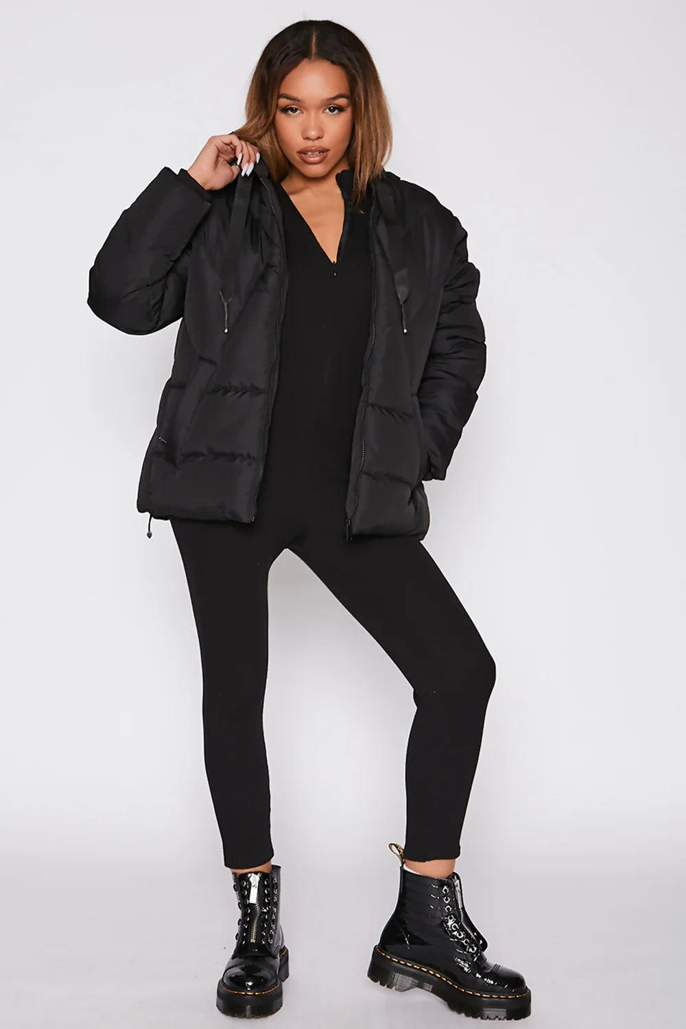 Black Puffer Hooded Coat