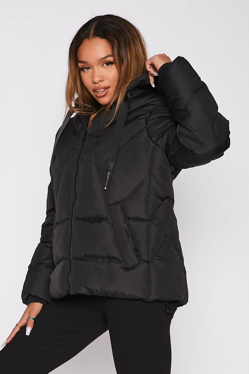 Black Puffer Hooded Coat