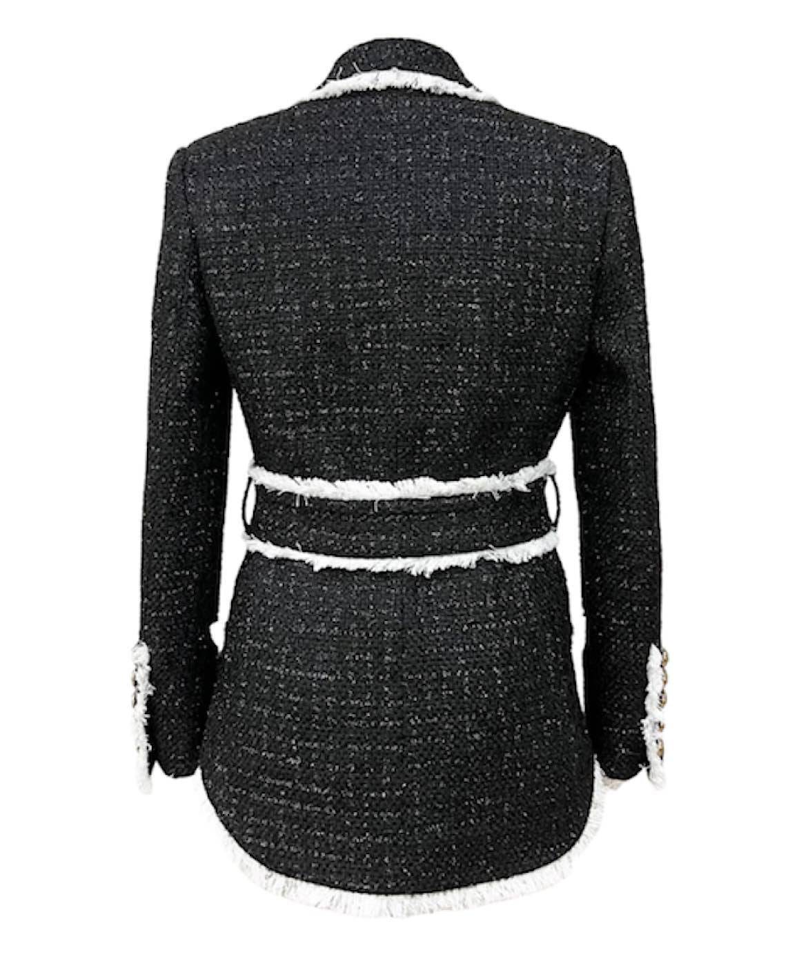 Black Tweed Belted Blazer