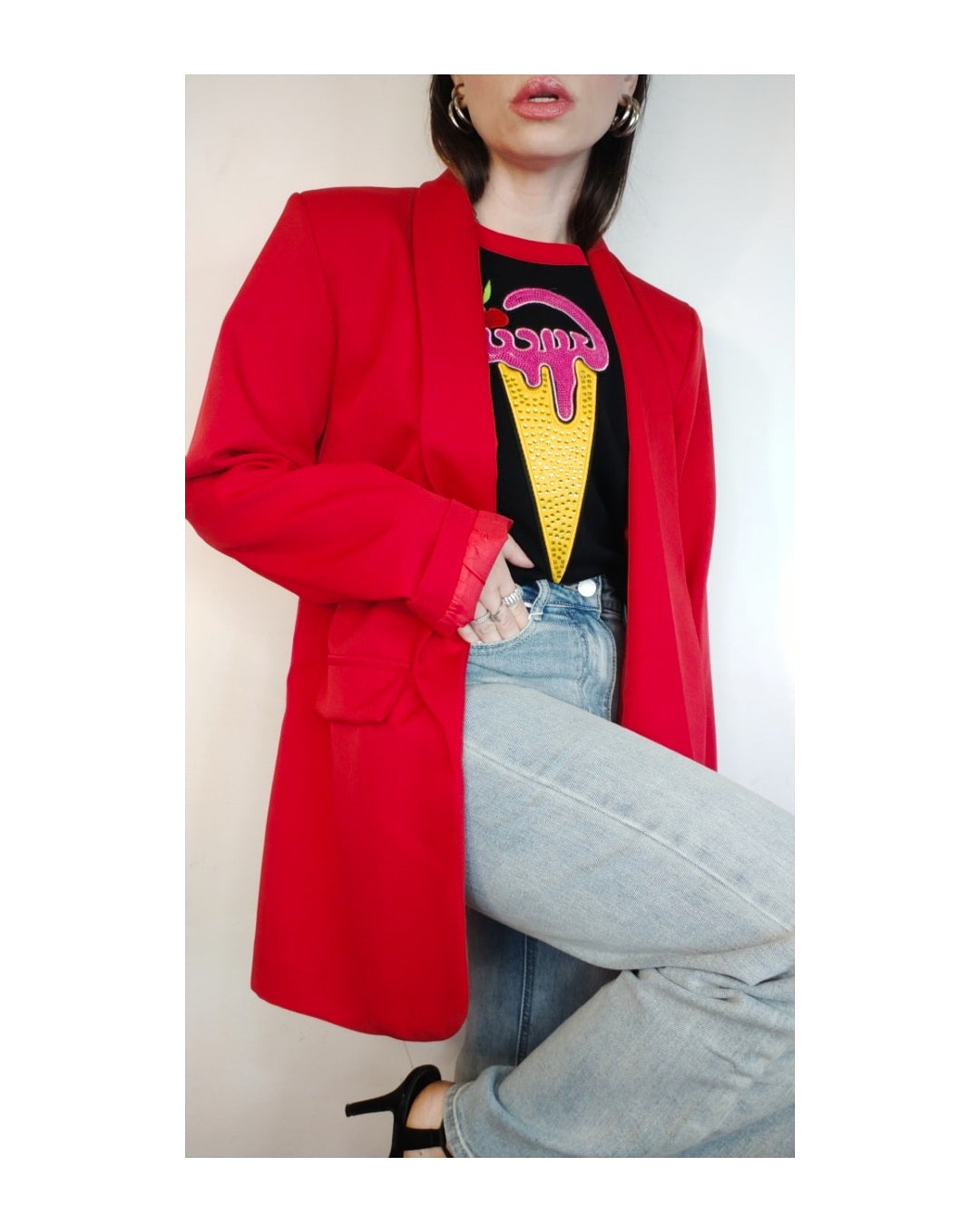 Blazer foderato taglio maschile, ROSSO!