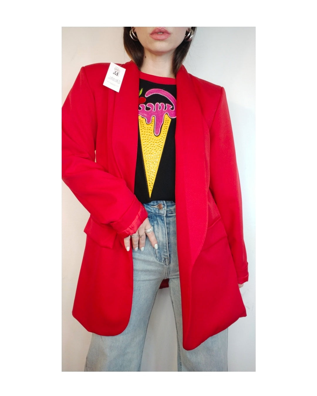 Blazer foderato taglio maschile, ROSSO!