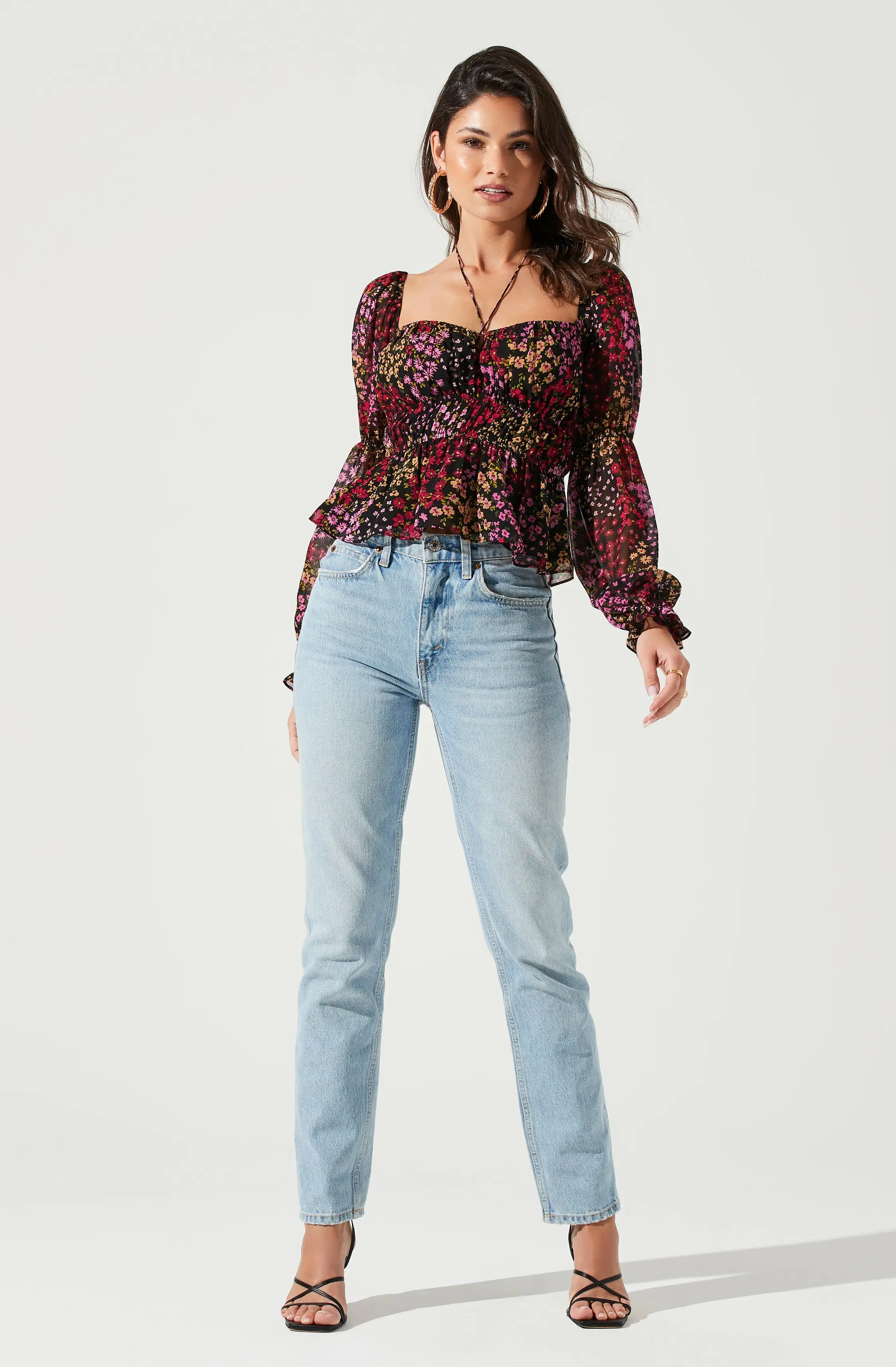 Bloomfield Floral Halter Long Sleeve Top