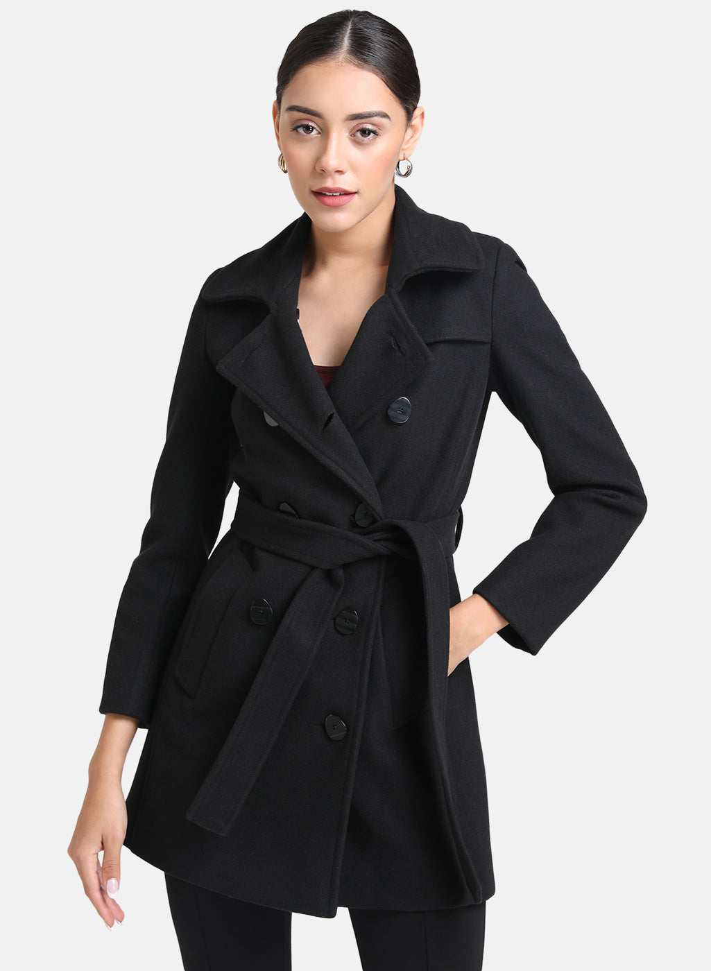 Button Detailed Overcoat With  Belt