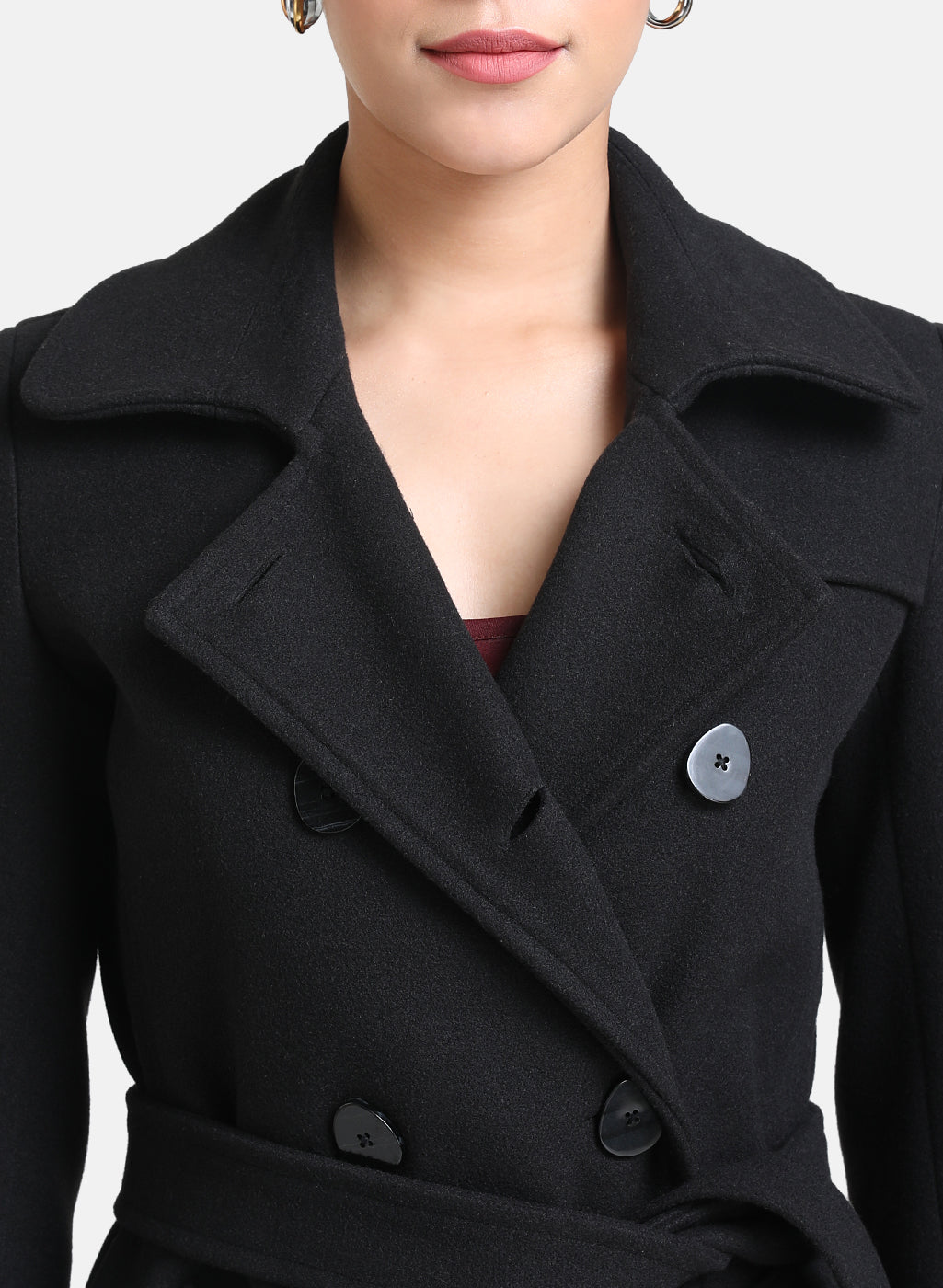 Button Detailed Overcoat With  Belt