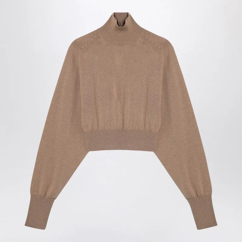 CAMEL-COLOURED CROPPED TURTLENECK SWEATER