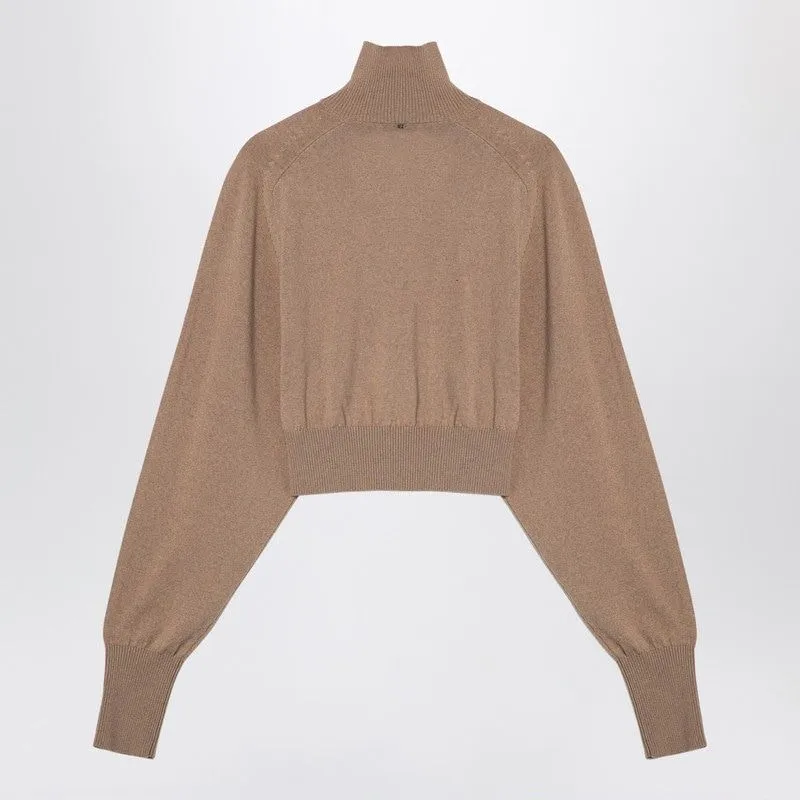 CAMEL-COLOURED CROPPED TURTLENECK SWEATER