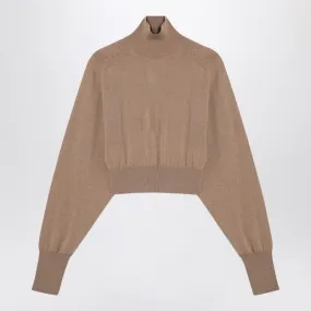 CAMEL-COLOURED CROPPED TURTLENECK SWEATER