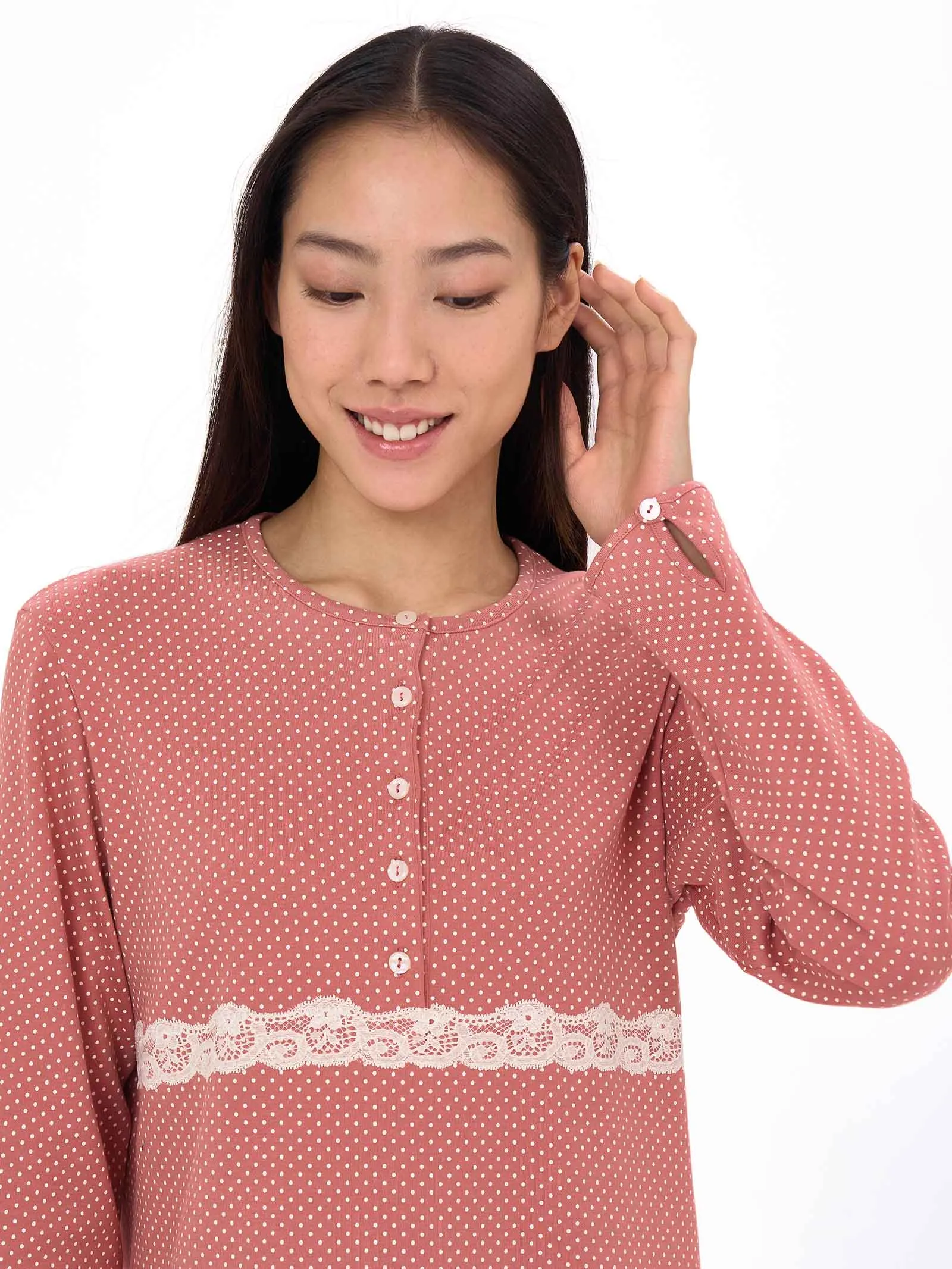 Camicia da notte serafino in Interlock di caldo cotone - Fant. Dusty Rose