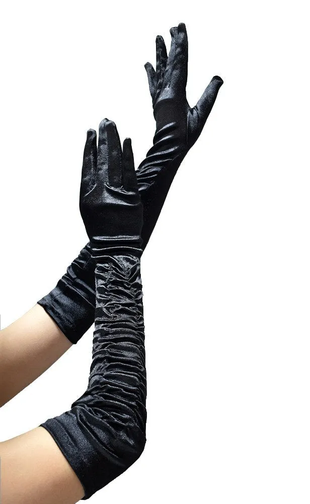 Classic Long Opera Party 20s Satin Stretchy Length Wave Pleated Dance Gloves Women Flapper Accessories