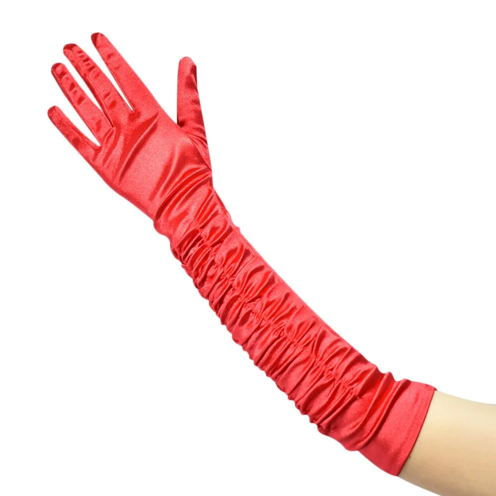 Classic Long Opera Party 20s Satin Stretchy Length Wave Pleated Dance Gloves Women Flapper Accessories