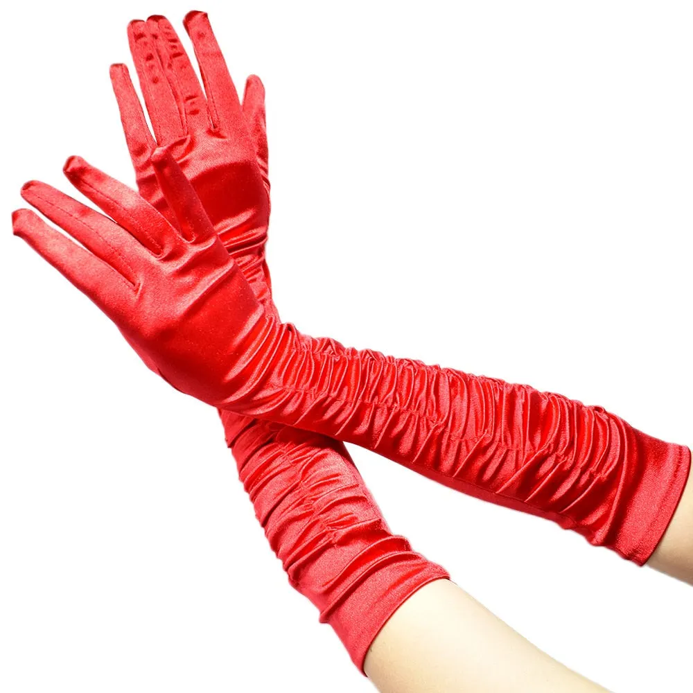 Classic Long Opera Party 20s Satin Stretchy Length Wave Pleated Dance Gloves Women Flapper Accessories