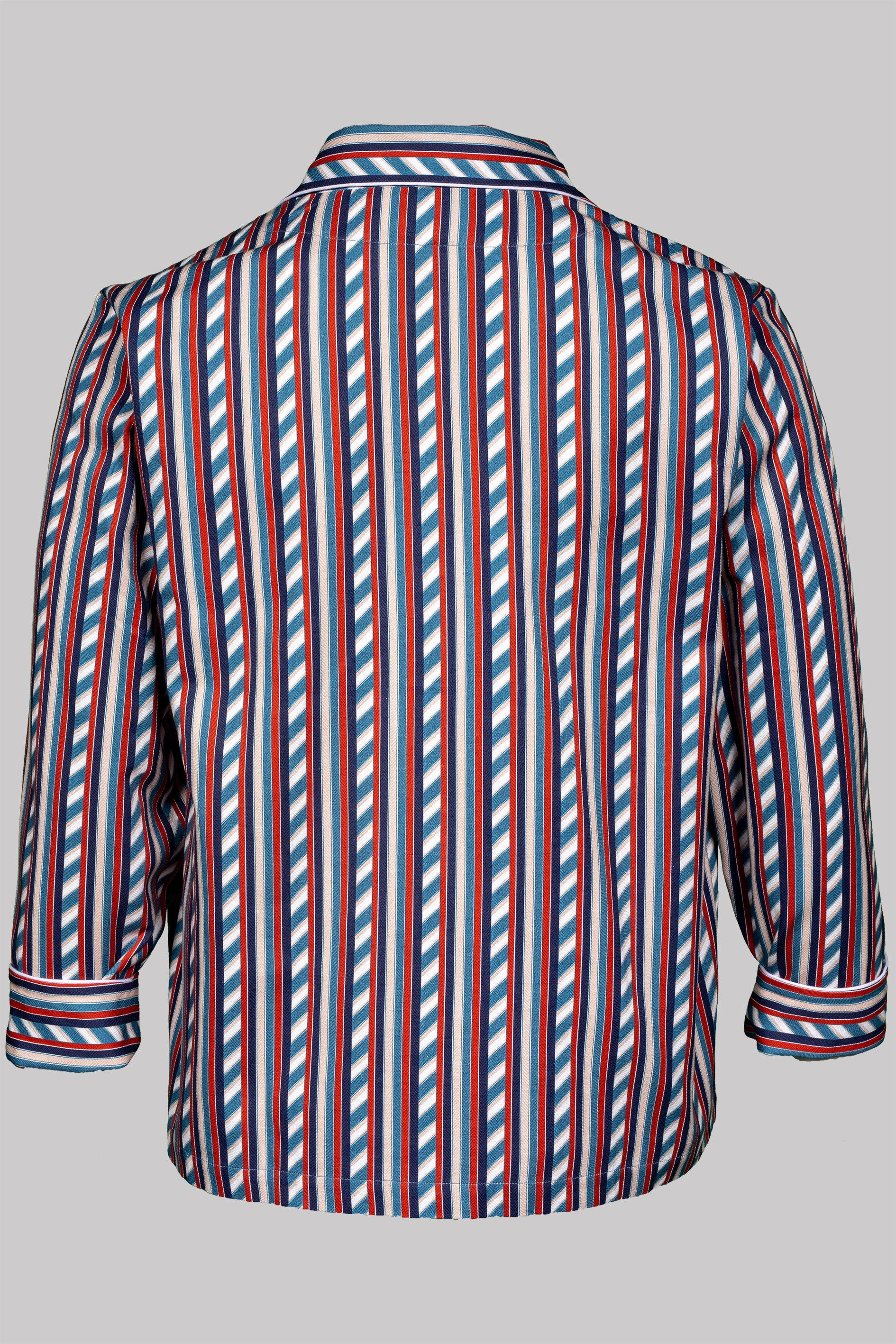 COLONEL-JACKET FRANCE with white piping 100% COTTON Herringbone-Thick-Brushed-inside Medium-Stripes digital-print