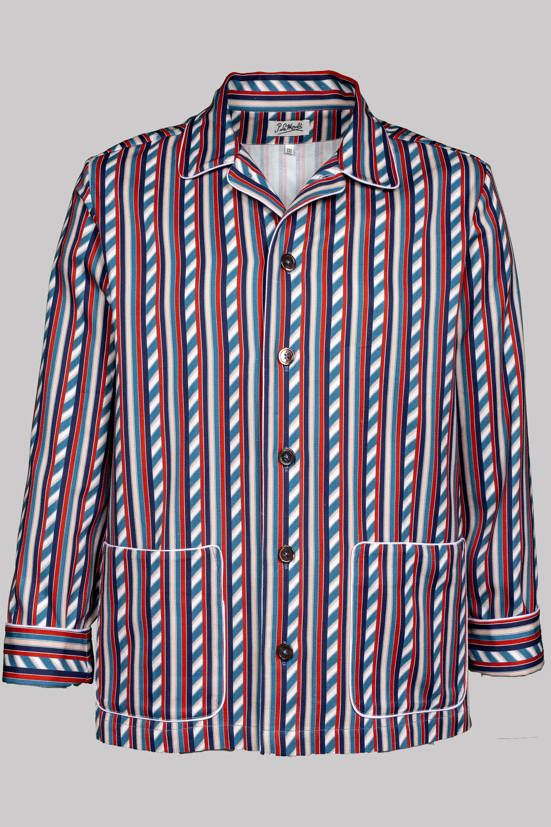 COLONEL-JACKET FRANCE with white piping 100% COTTON Herringbone-Thick-Brushed-inside Medium-Stripes digital-print