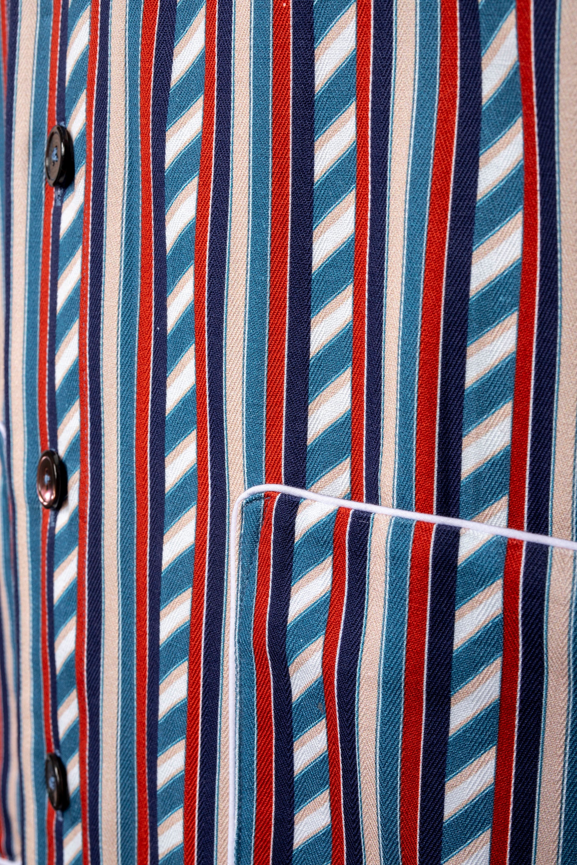 COLONEL-JACKET FRANCE with white piping 100% COTTON Herringbone-Thick-Brushed-inside Medium-Stripes digital-print