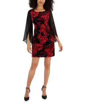 Connected Apparel Petites Womens Floral Print Mini Sheath Dress