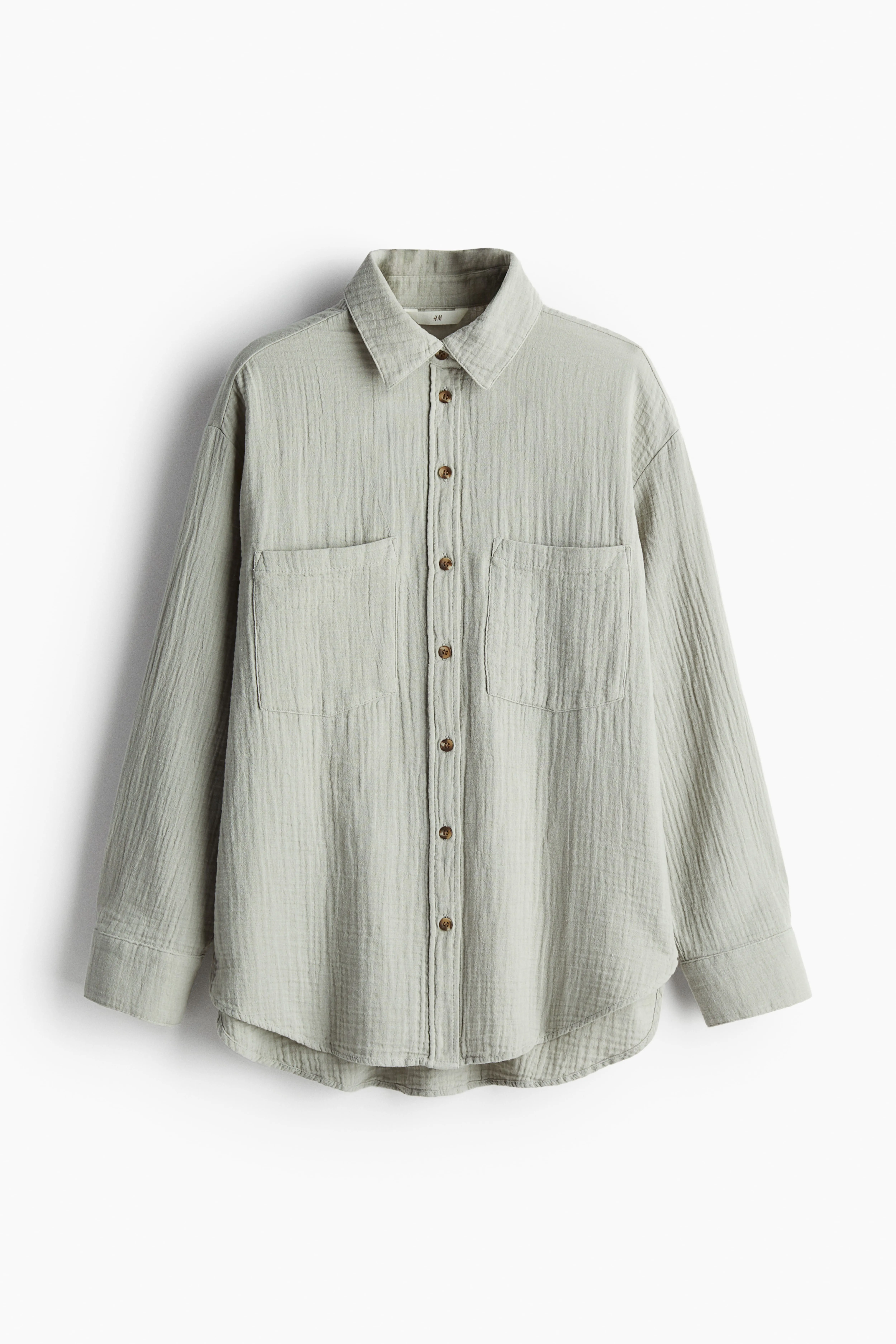 Cotton shirt - Long sleeve - Regular length - Light sage green - Ladies | H&M GB