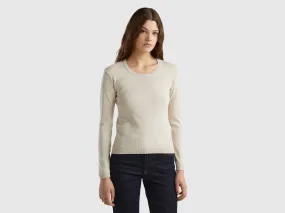 Crew neck sweater in pure cotton - Beige | Benetton