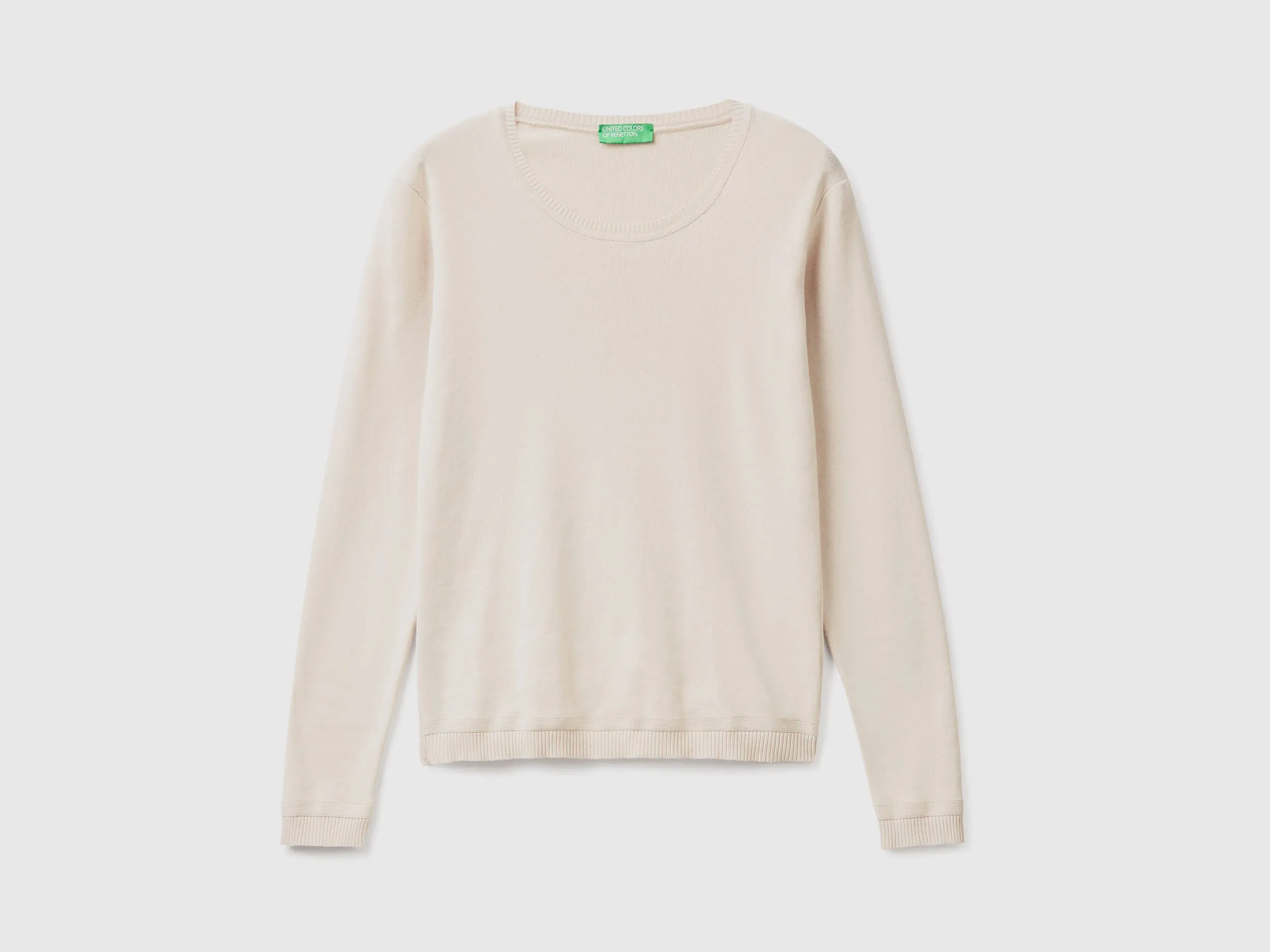 Crew neck sweater in pure cotton - Beige | Benetton