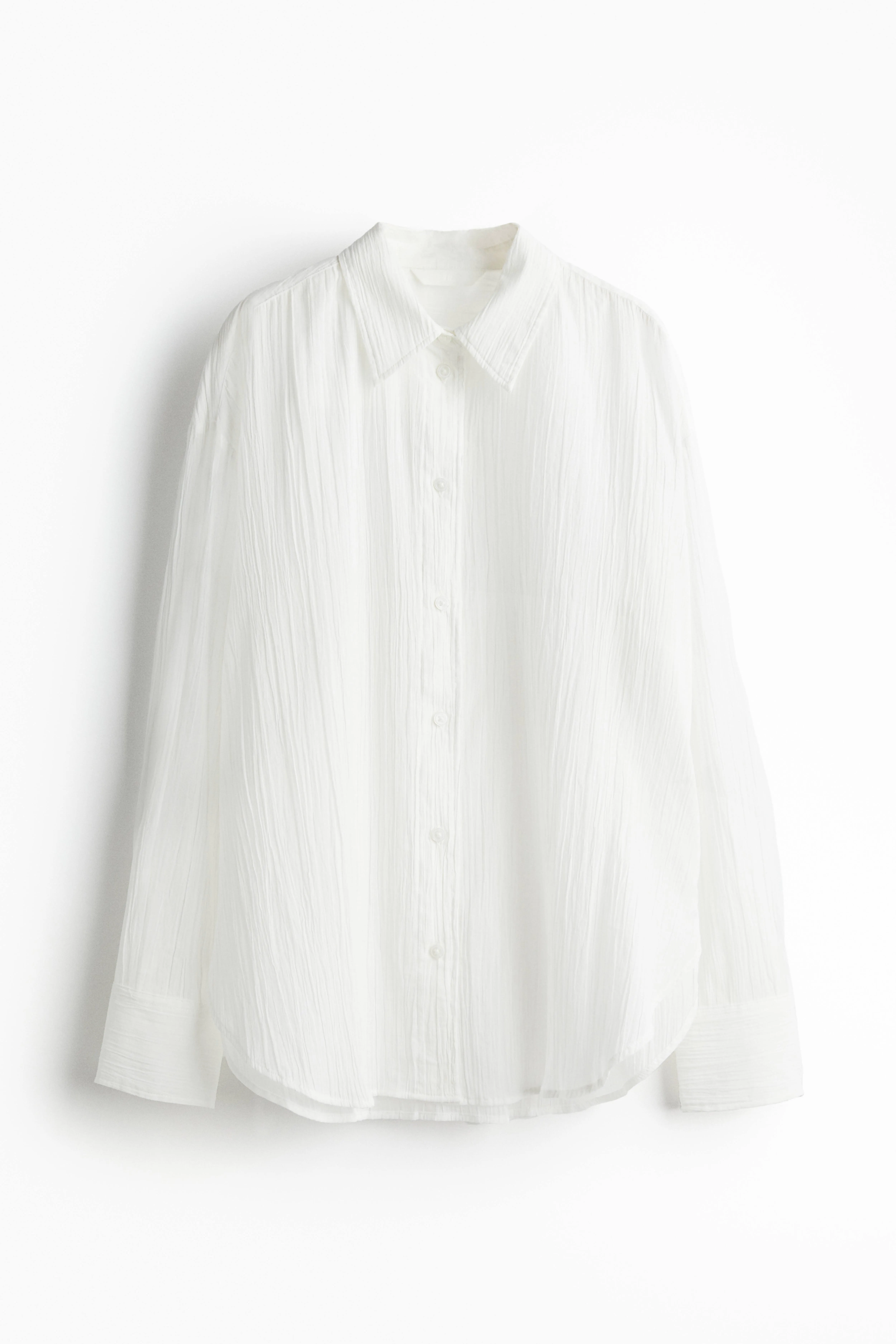 Crinkled cotton shirt - Long sleeve - Regular length - White - Ladies | H&M GB