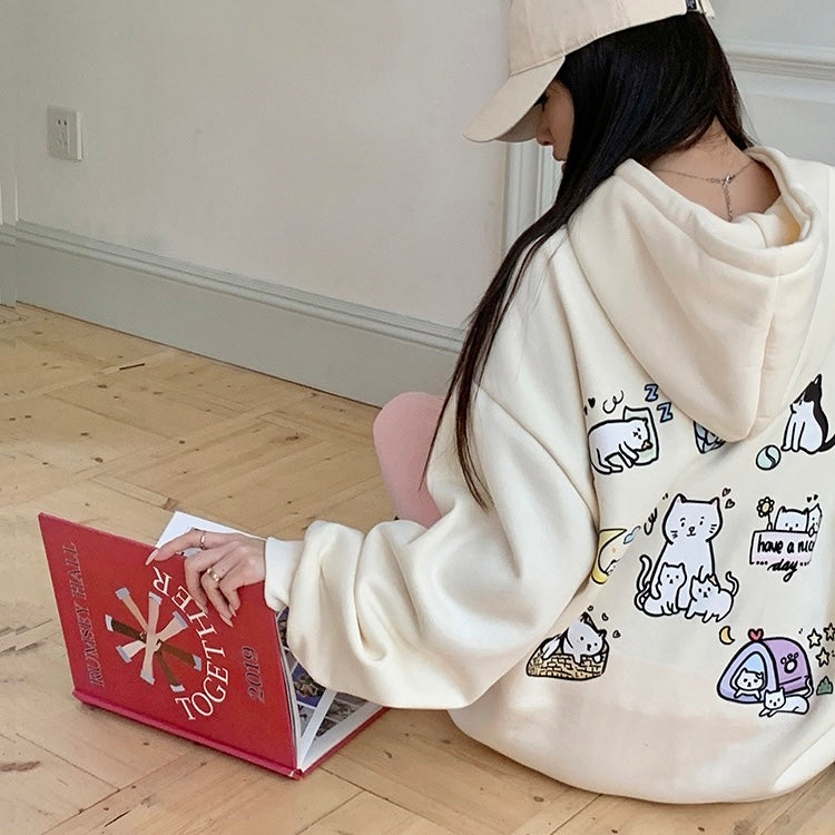 Cute Cat Cream Hoodie