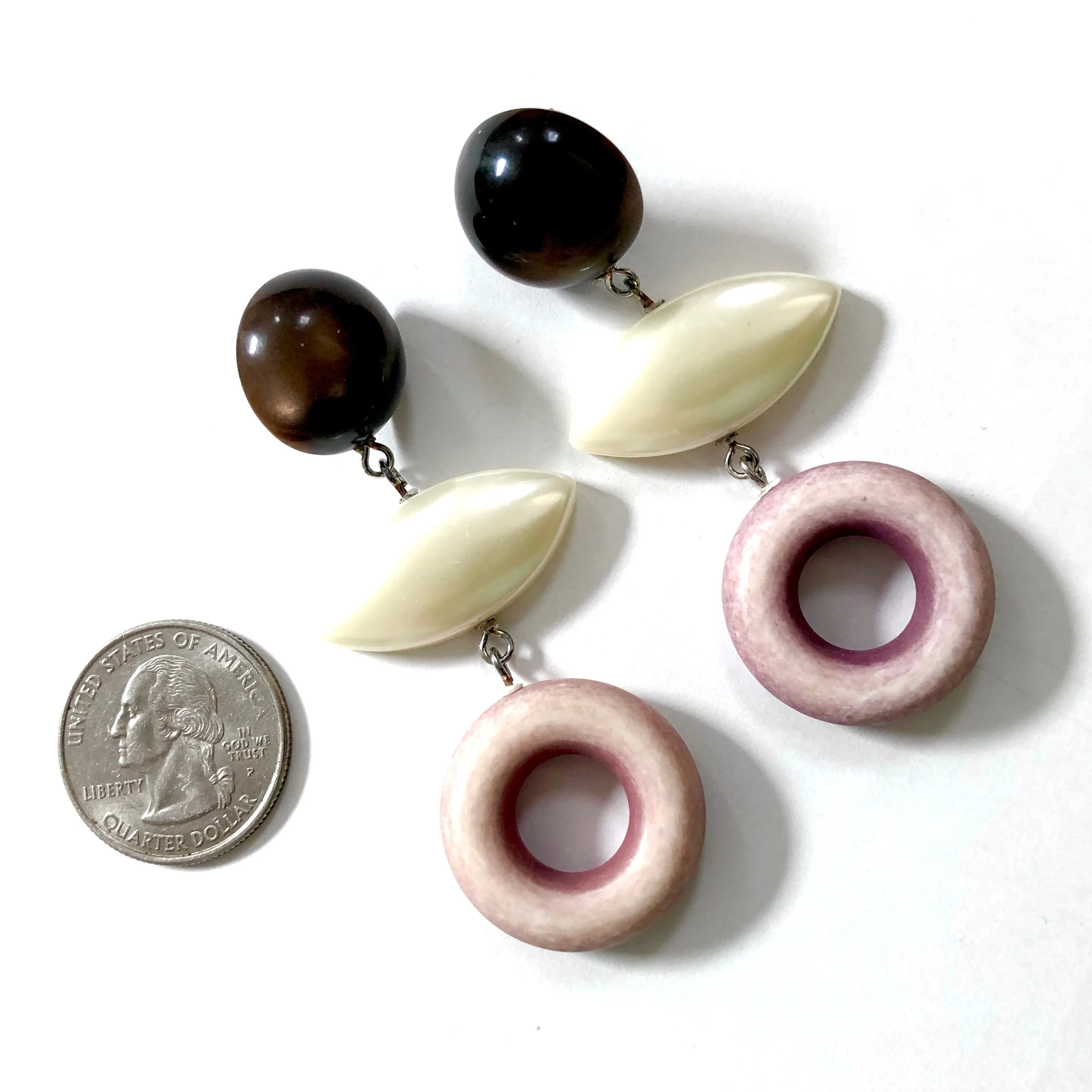 Dusty Rose Moonglow & Pearl Drop Statement Earrings