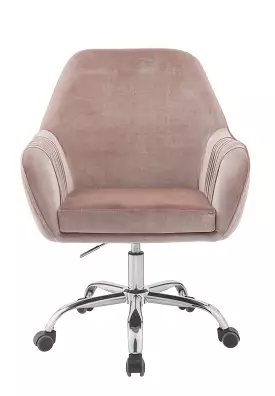 Dusty Rose Velvet Seat Swivel Adjustable Task Chair Fabric Back Steel Frame