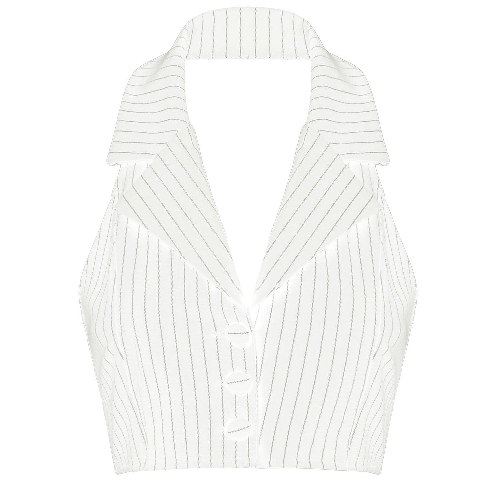 Elegant Stripe Waistcoat Vest Halter Neck V-Neck Style