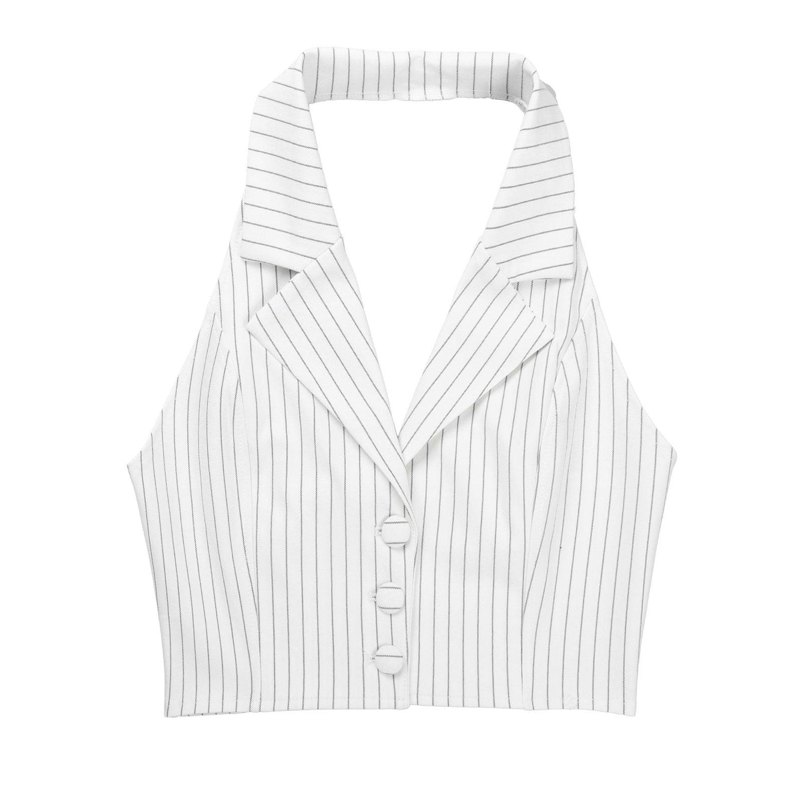 Elegant Stripe Waistcoat Vest Halter Neck V-Neck Style