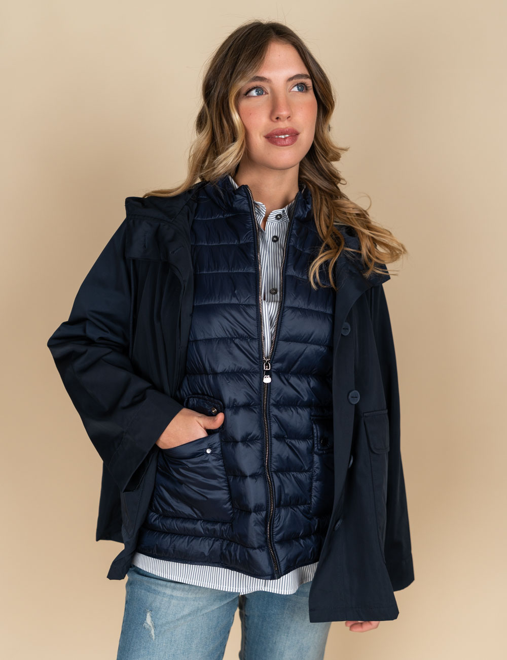 Elena Mirò - Parka in nylon riciclato con gilet staccabile blu