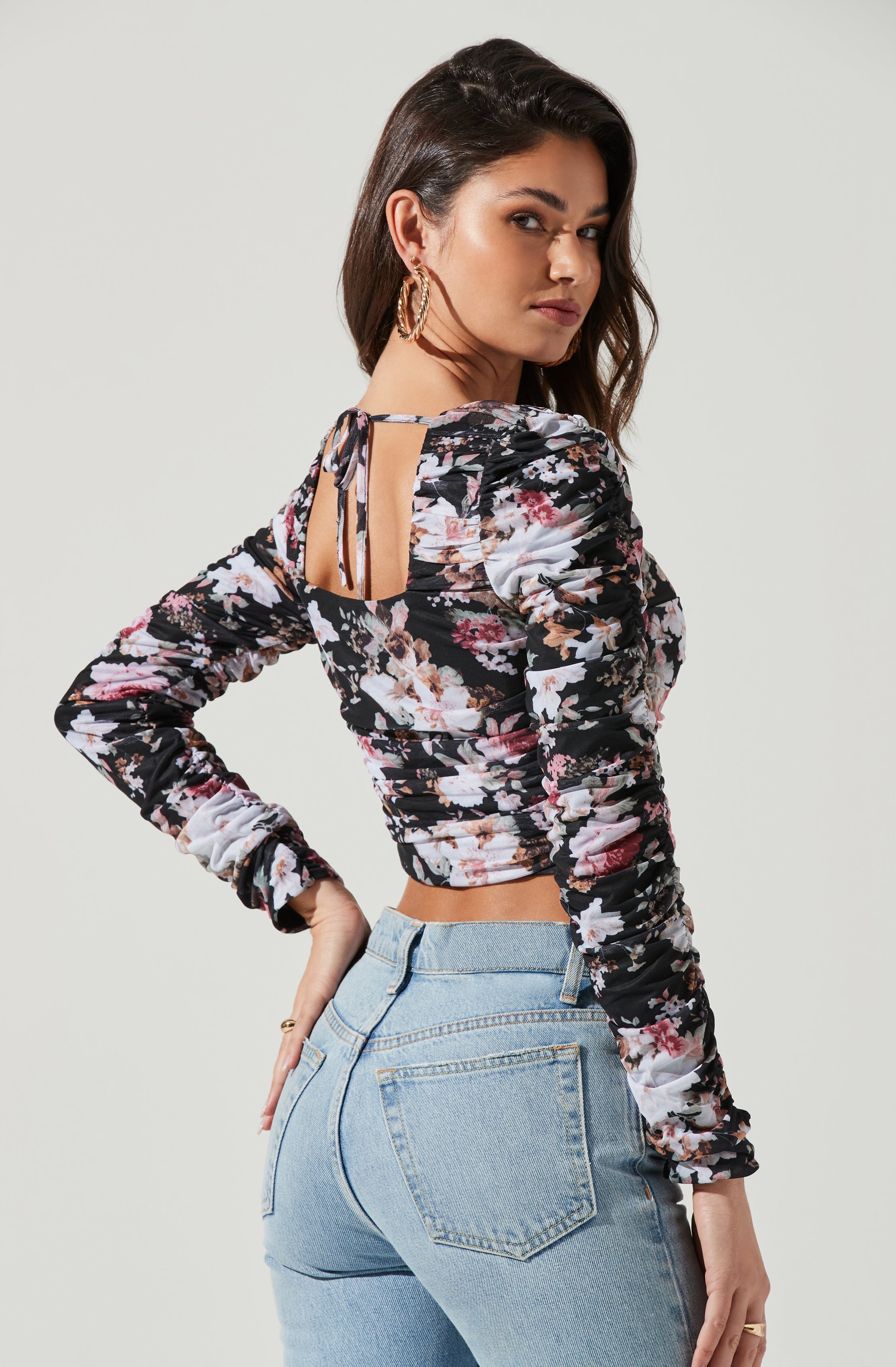 Erica Floral Ruched Long Sleeve Top