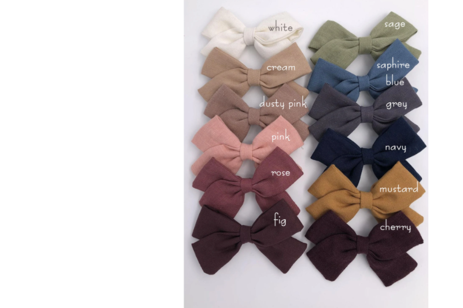 Fiorentina Bow - 2pcs set - handmade item, perfect for pigtails: white, pink, black, fig, rose, navy, dusty pink, sage, cream, m