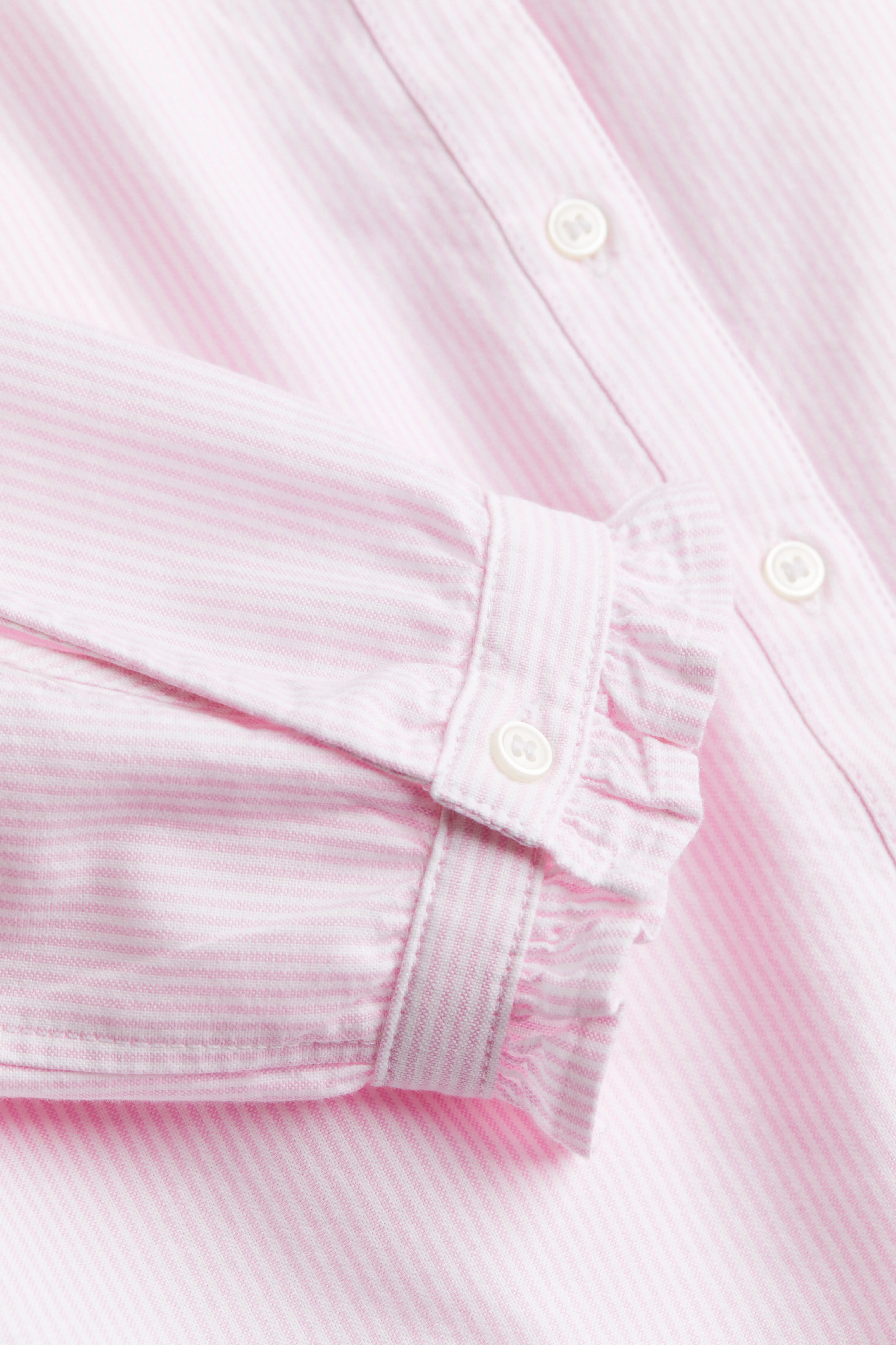 Frill-trimmed Oxford blouse - Long sleeve - Regular length - Light pink/Striped - Ladies | H&M GB