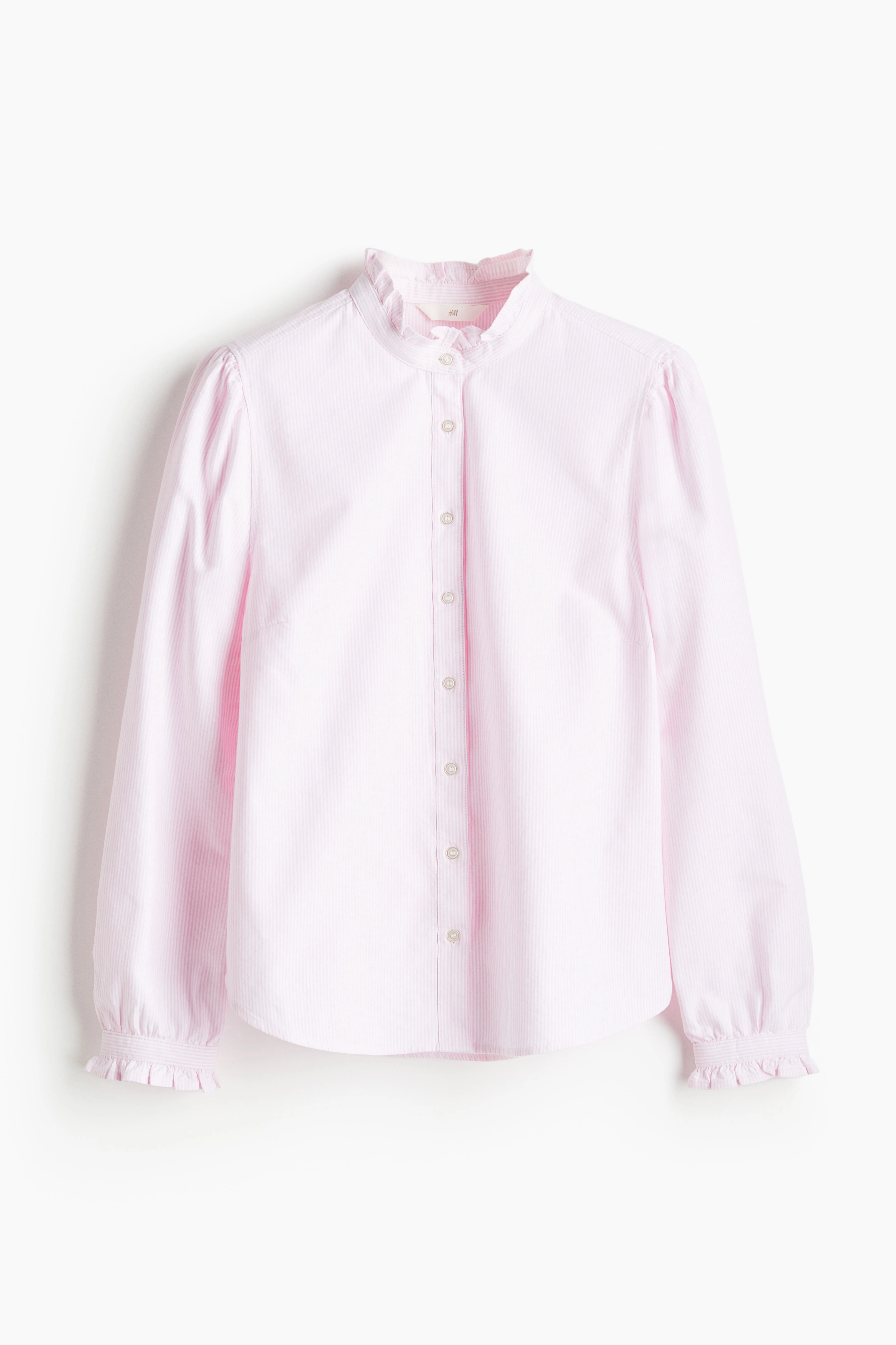 Frill-trimmed Oxford blouse - Long sleeve - Regular length - Light pink/Striped - Ladies | H&M GB