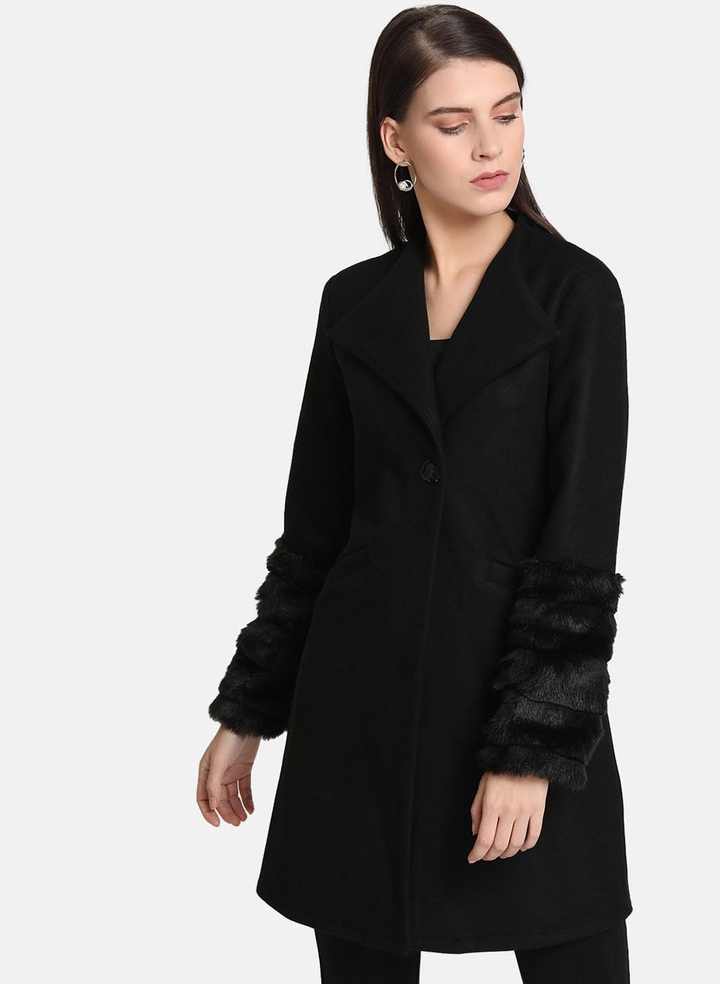 Fur Detail Sleeve Overcoat