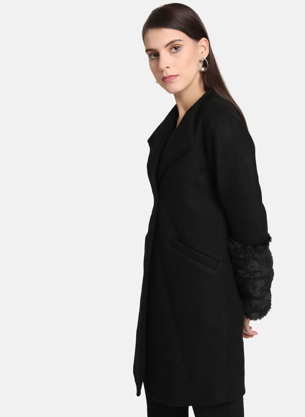 Fur Detail Sleeve Overcoat