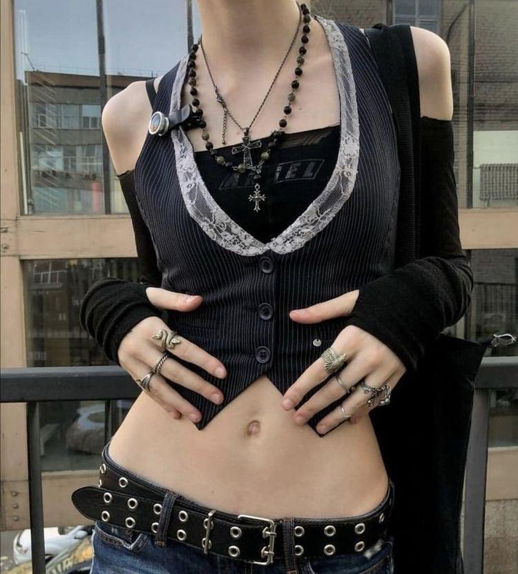 Gothic Retro Button Down Fit Vest Top